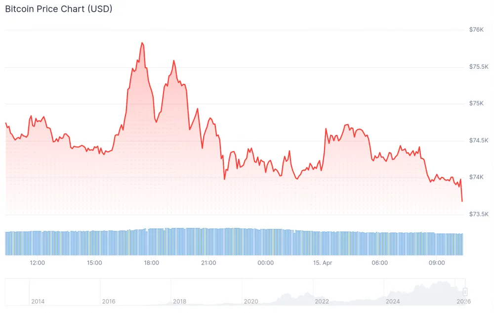 Bitcoin price in USD over the past 24 hours