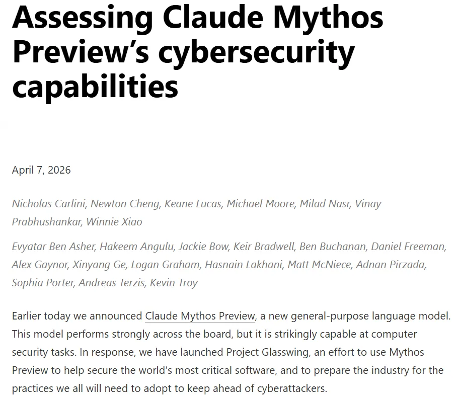Anthropic's Announcement on Mythos Claude AI Model