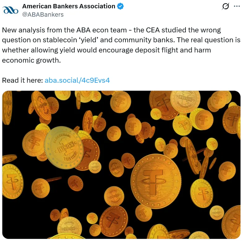 X: American Banks Association on White House Stablecoins Regulation CLARITY Act