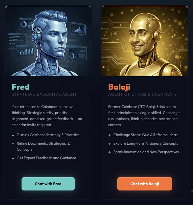Coinbase’s AI Agents, Named Fred and Balaji. Source: X/Brian Armstrong.