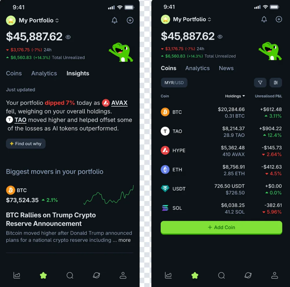 CoinGecko Portfolio Insights Feature. Source: CoinGecko.