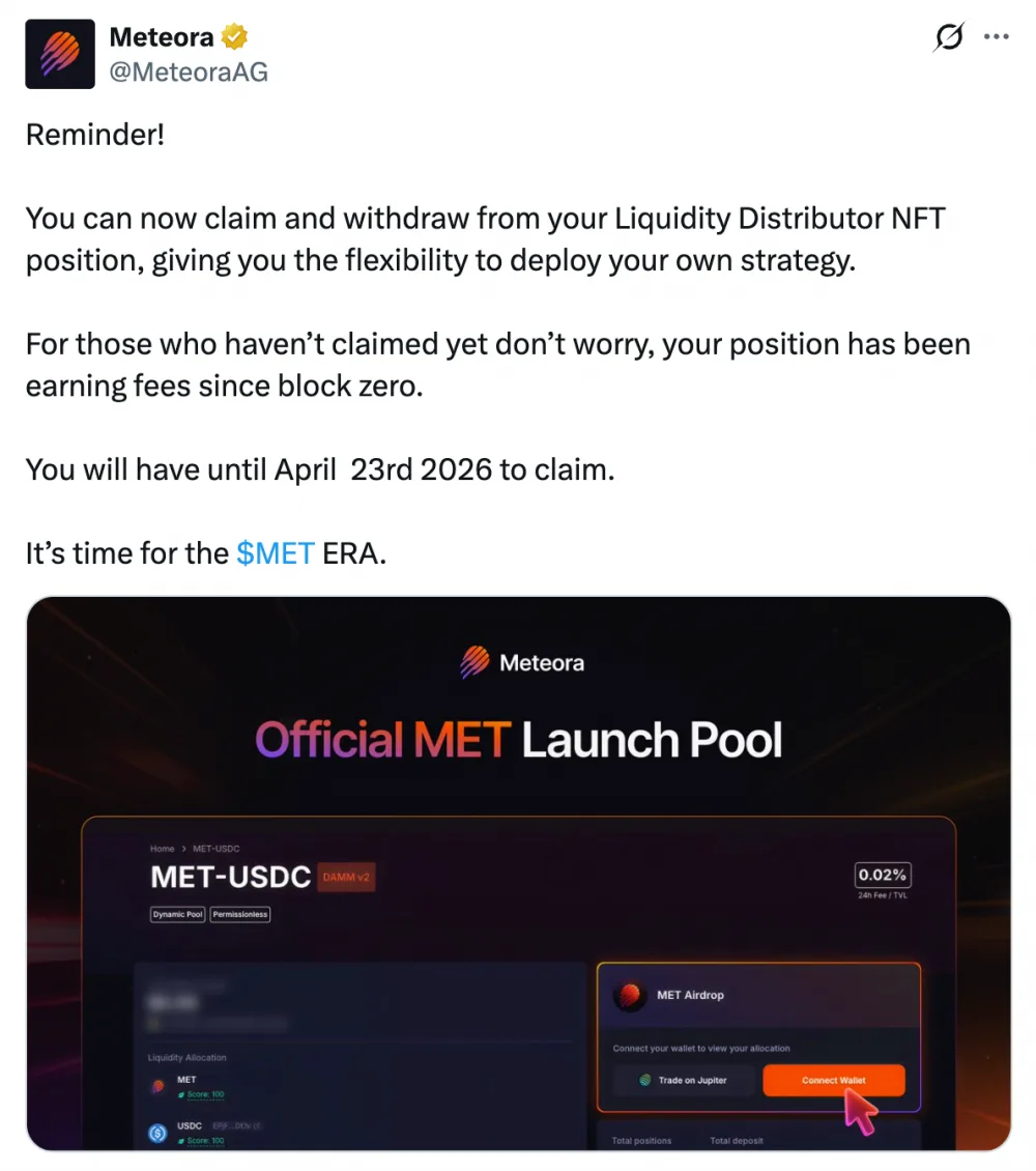 Meteora tweet about MET claim