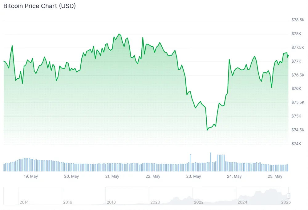 Chart showing Bitcoin price over the past seven days. Source: CoinGecko