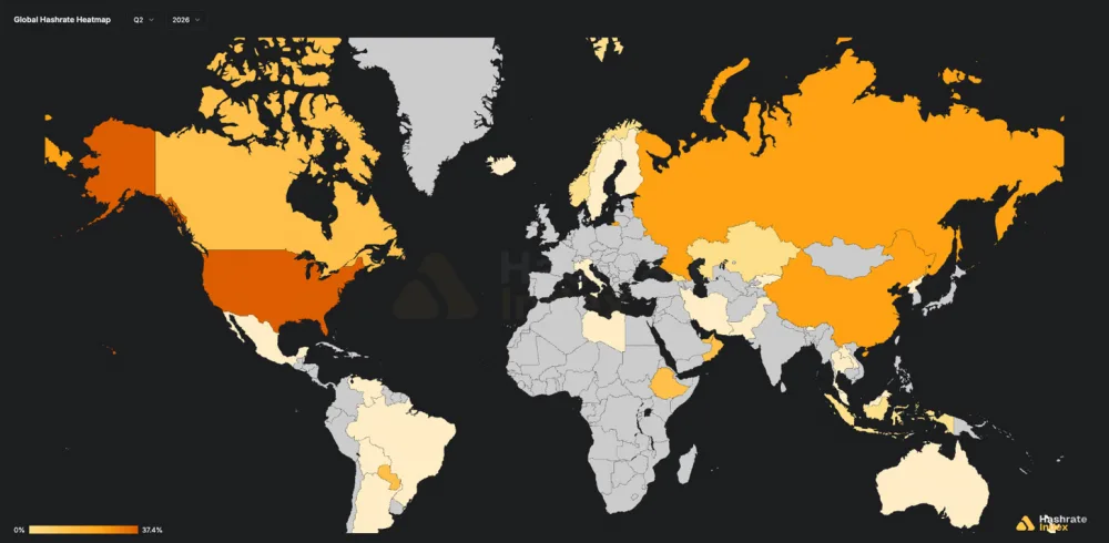 Global Map of Worldwide Bitcoin (BTC) Mining Hashrate. Paraguay Ranks 4th, Behind the United States, Russia, and China. Source: Hashrate Index.