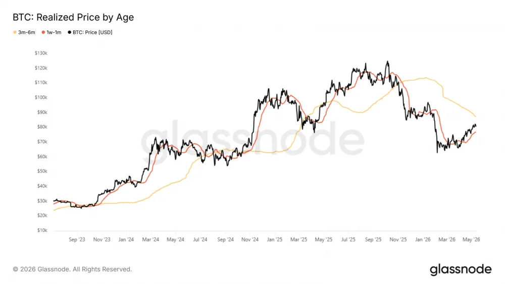 Chart showing Bitcoin's realized price by age