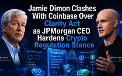 Jamie Dimon Clashes with Coinbase Over Clarity Act as JPMorgan CEO Hardens Crypto Regulation Stance