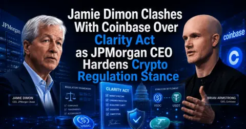 Jamie Dimon Clashes with Coinbase Over Clarity Act as JPMorgan CEO Hardens Crypto Regulation Stance