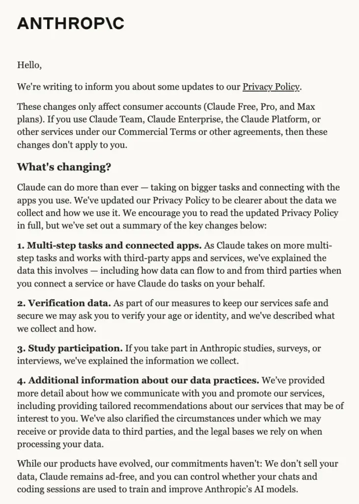 Anthropic email newsletter.