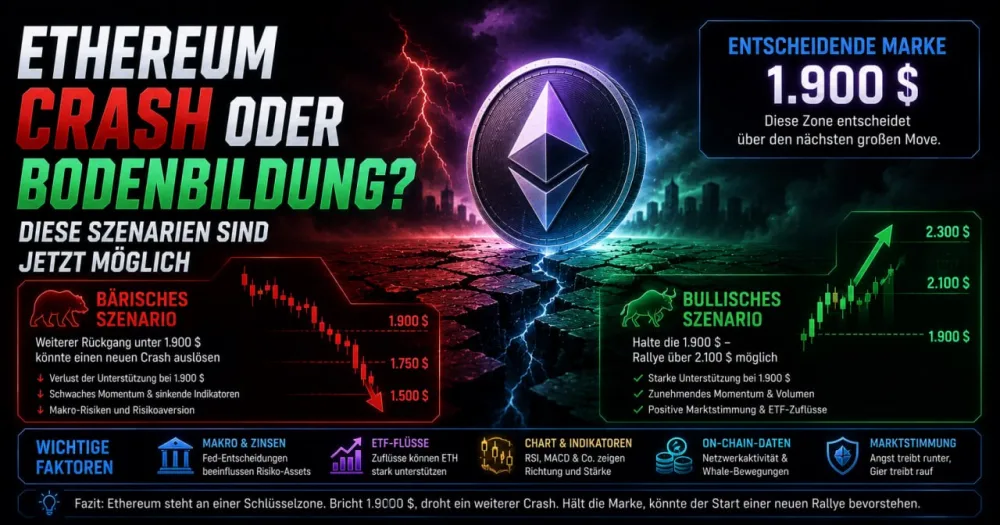 Ethereum Crash oder Bodenbildung? Diese Szenarien sind jetzt möglich
