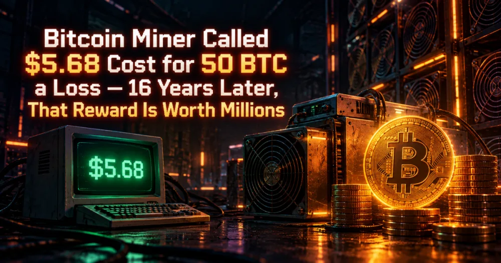 Bitcoin Miner Called $5.68 Cost for 50 BTC a Loss — 16 Years Later, That Reward Is Worth Millions